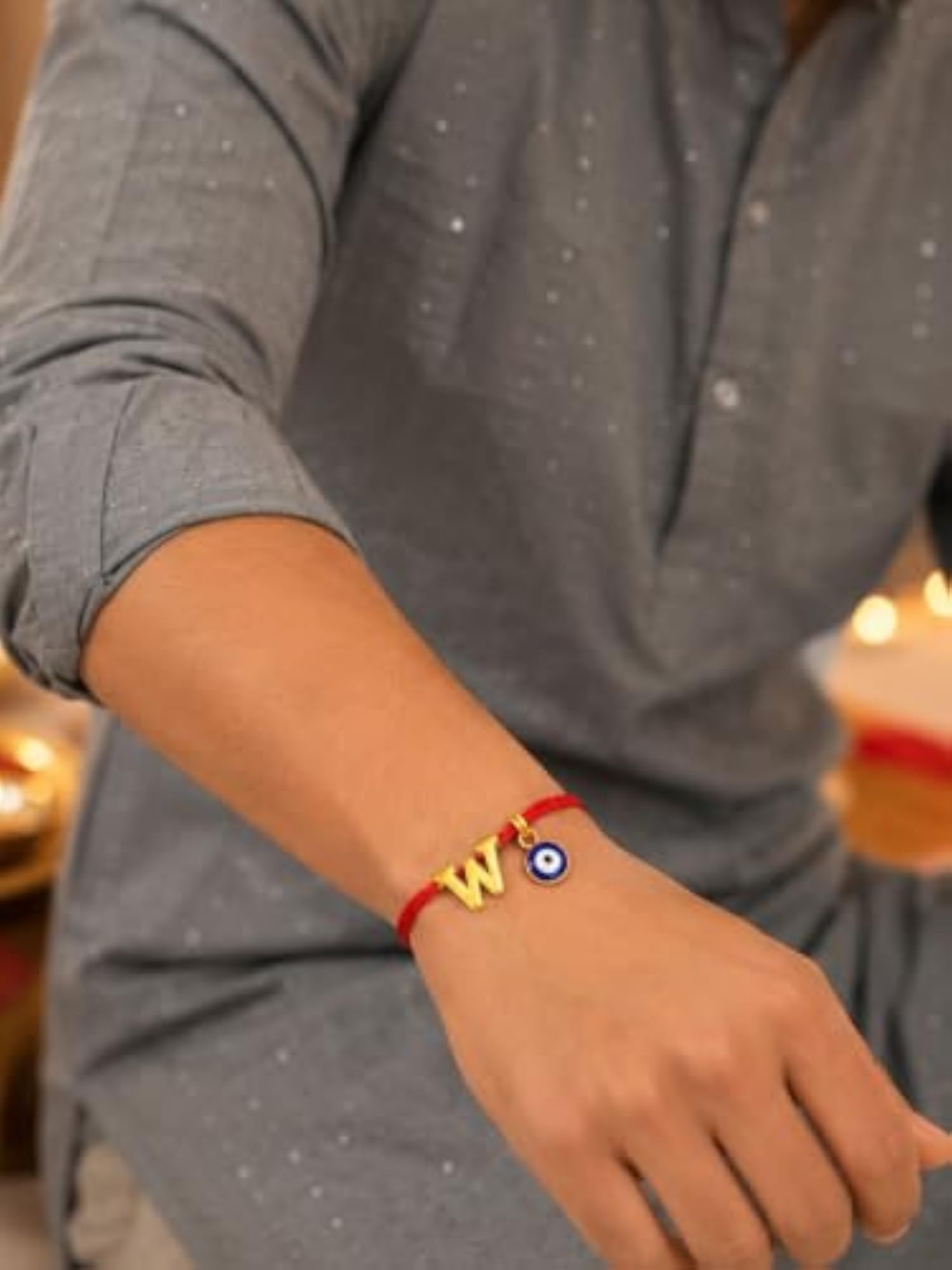 W Letter Gold Plated Initial Charm Rakhi Bracelet for Bhai